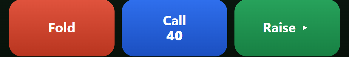 Three large phone buttons: Fold in red, Call 40 in blue, Raise in green